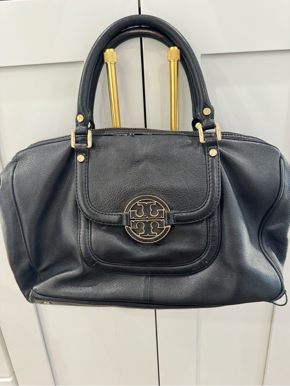 Tory Burch Black Leather Satchel with Gold Hardware